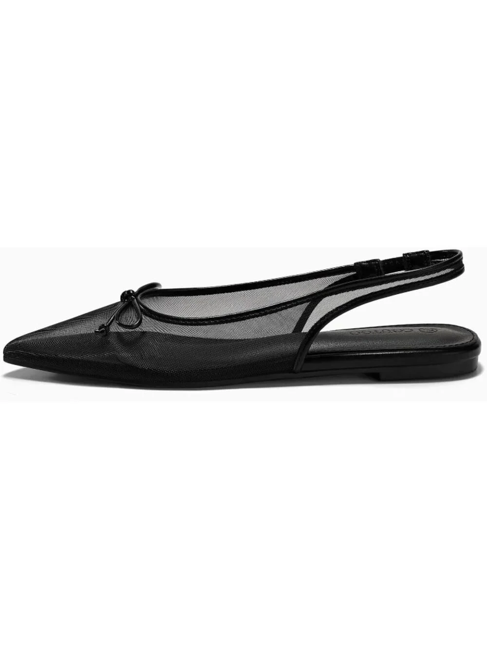 Women's Black Slingback Flats Bow Closed Pointed Toe Mesh Ballet Flats Low Heel